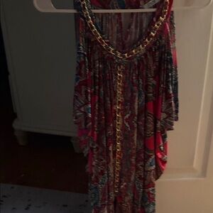 Cache Multicolor Paisley Blouse with Gold Chain Detail